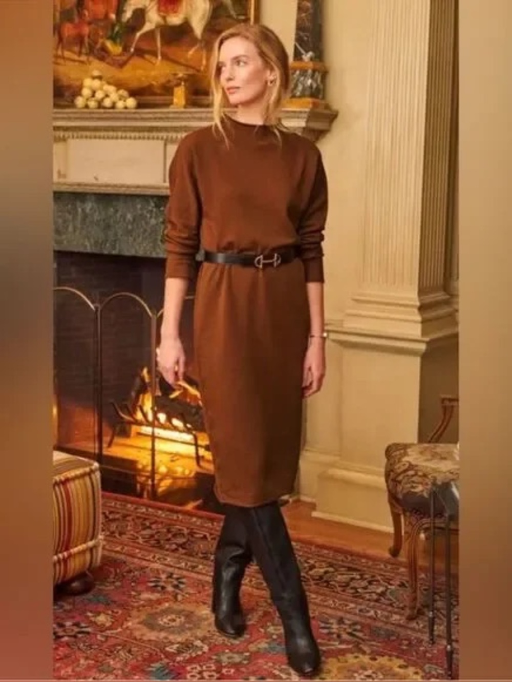 Frank & Eileen XS‎ Cinnamon Brown Triple Fleece Isabelle Funnel Neck Dress